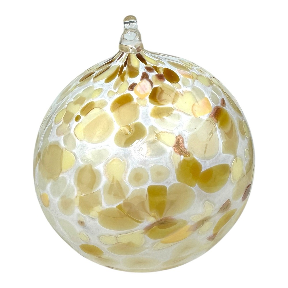 Hand Blown Glass Friendship Ball Ornament Christmas  3.81 In White Brown Copper